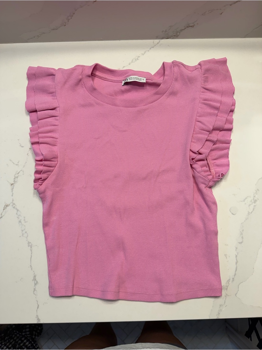 Zara Pink Ruffled Sleeve Ribbed Top